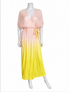 RAQUEL ALLEGRA | Ombré Dip Dye Wrap Maxi Dress Pink Yellow Size 0 / XS